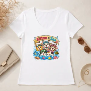 Pretty Kittens Of The Sea Cartoon V-Neck Shirt