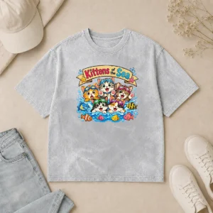 Pretty Kittens Of The Sea Cartoon Washed T-Shirt