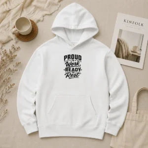 Pretty Labour Day Pride Typography Line Art Hoodie featuring vibrant pride colors on a comfortable pullover hoodie