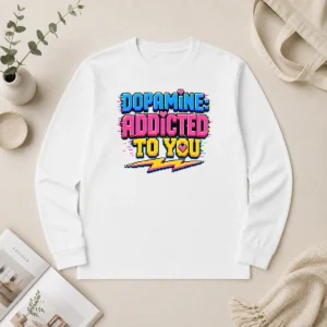 Pretty Official Dopamine Addicted To You Pixel Love Long Sleeve Shirt in white with pixel art design