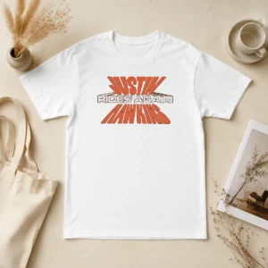 Pretty Premium Justin Hawkins Rides Again The Darkness t shirt in black with bold graphic print, short sleeves, and crew neck