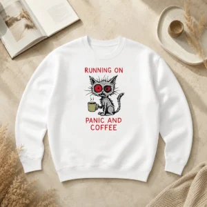 Pretty Running On Panic And Coffee Cat Caffeine Sweater