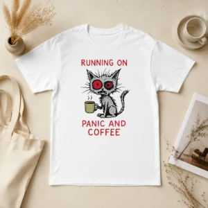 Pretty Running On Panic And Coffee Cat Caffeine