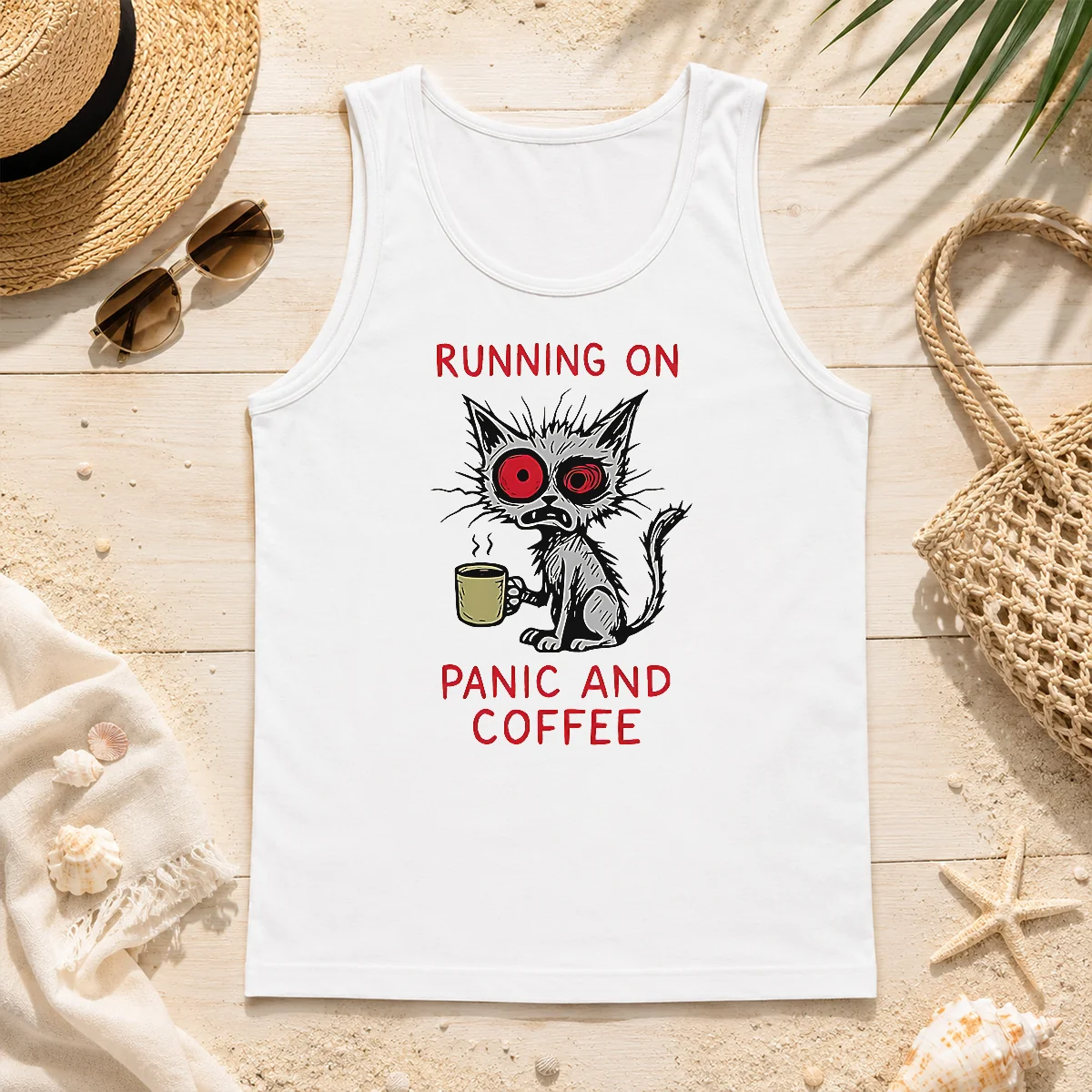 Pretty Running On Panic And Coffee Cat Caffeine Tank Top Pretty Running On Panic And Coffee Cat Caffeine Tank Top