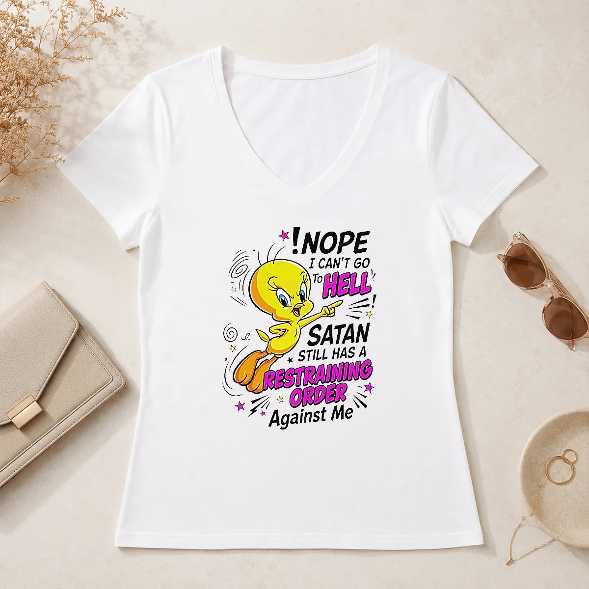 Pretty Tweety Nope I Can'T Go V-Neck Shirt Pretty Tweety Nope I Can'T Go V-Neck Shirt