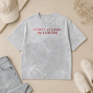 Pretty Worst Lesbian In Europe Text Washed T-Shirt