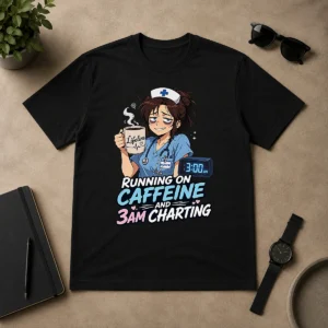 Tired Nurse Running on Caffeine Anime Shirt