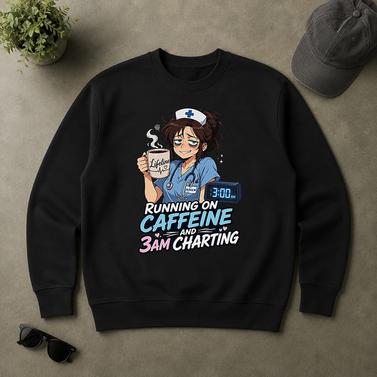Tired Nurse Running on Caffeine Anime Sweater Tired Nurse Running on Caffeine Anime Sweater