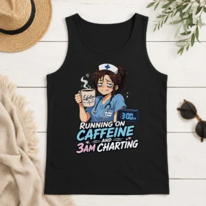 Tired Nurse Running on Caffeine Anime Tank Top