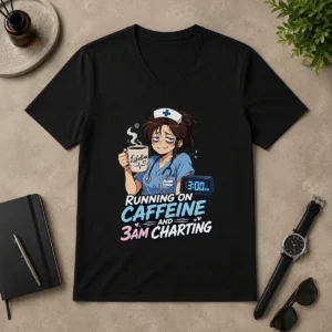 Tired Nurse Running on Caffeine Anime V-Neck Shirt