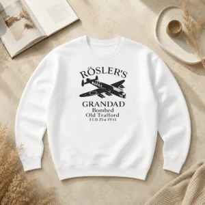 Top Awesome Roslers Grandad Bombed Old Trafford 1941 sweater in dark fabric with historic graphic print