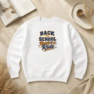 Top Back To School Vector Typography Ready To Rule Sweater in dark color with bold white text on front