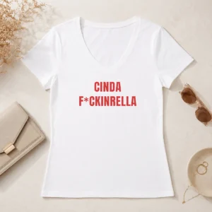 Top Cinda Fckinrella Cinderella Parody V-Neck Shirt