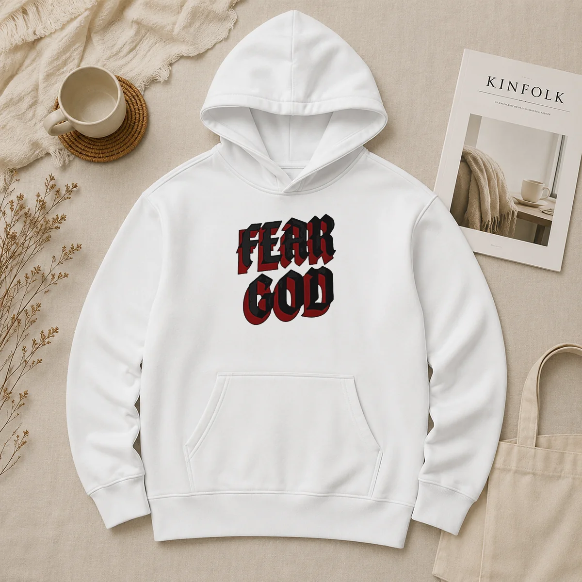 Top Fear God Script Print Faith Inspired Minimalist Religious Statement Hoodie Top Fear God Script Print Faith Inspired Minimalist Religious Statement Hoodie
