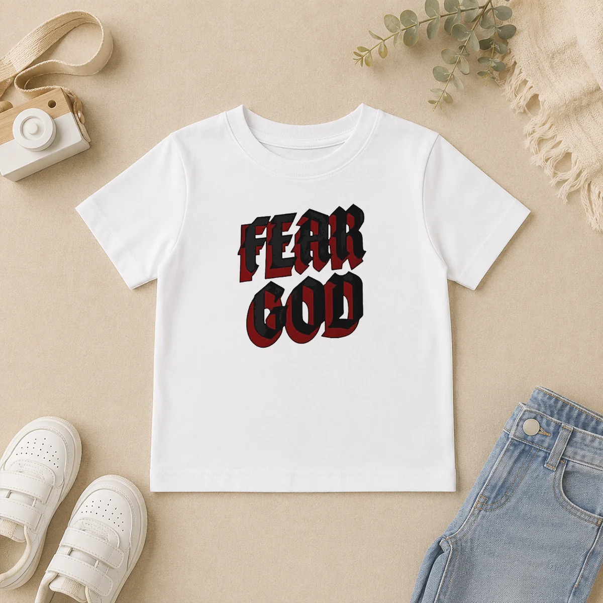 Top Fear God Script Print Faith Inspired Minimalist Religious Statement Kids T Shirt Top Fear God Script Print Faith Inspired Minimalist Religious Statement Kids T-Shirt