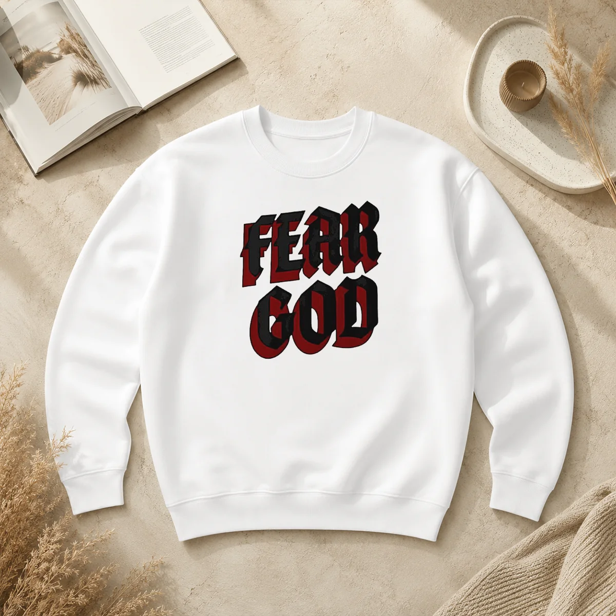 Top Fear God Script Print Faith Inspired Minimalist Religious Statement Sweater Top Fear God Script Print Faith Inspired Minimalist Religious Statement Sweater
