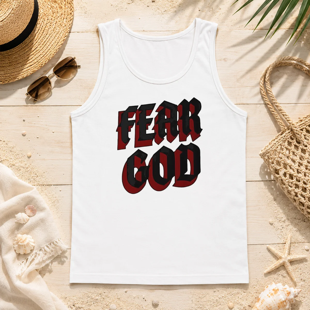 Top Fear God Script Print Faith Inspired Minimalist Religious Statement Tank Top Top Fear God Script Print Faith Inspired Minimalist Religious Statement Tank Top