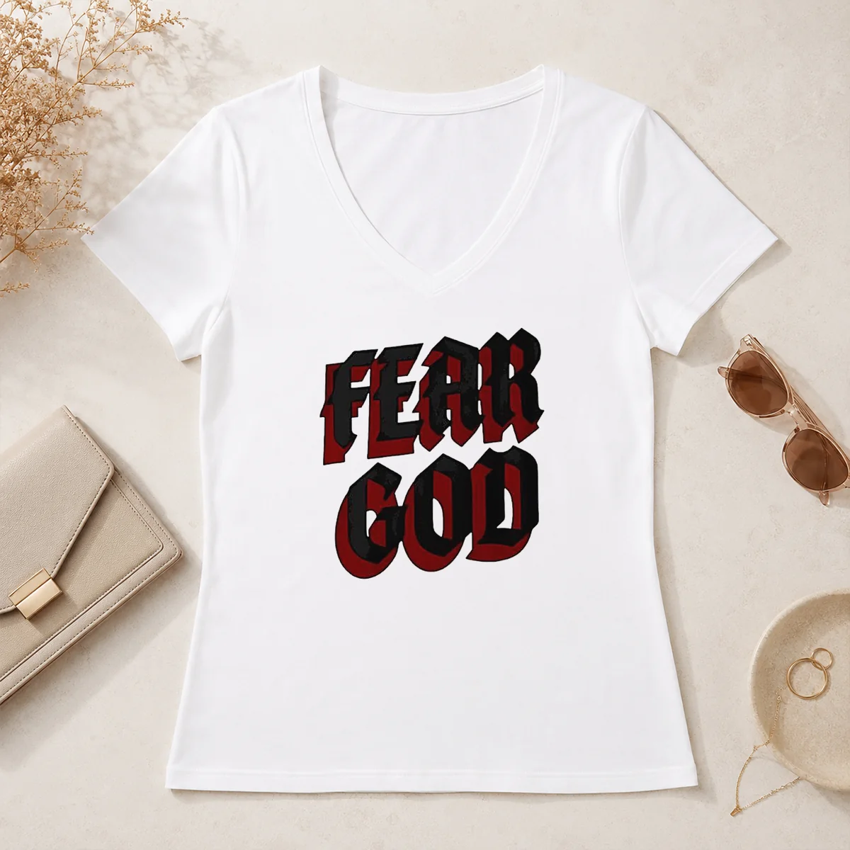 Top Fear God Script Print Faith V-Neck Shirt Top Fear God Script Print Faith V-Neck Shirt