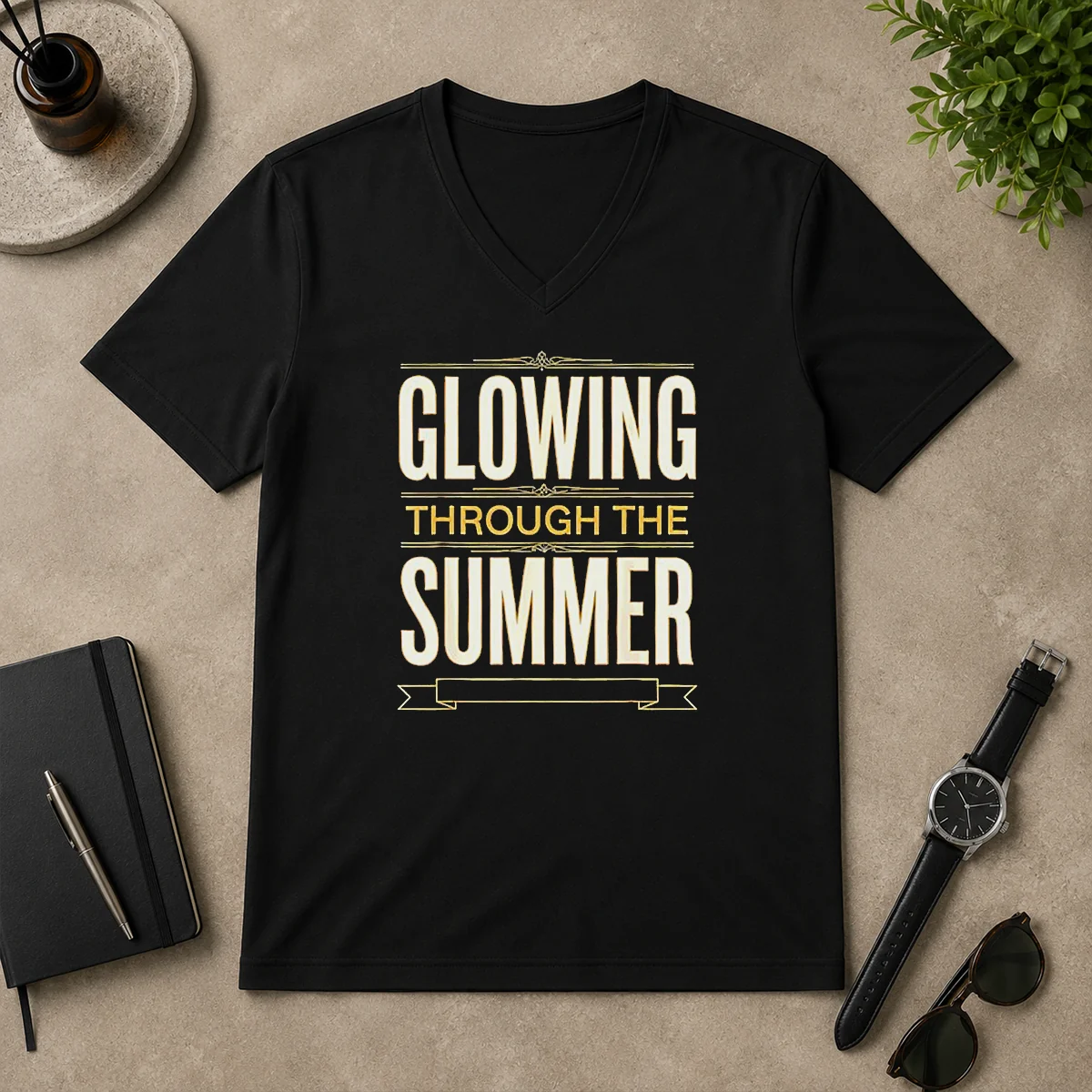 Top Glowing Through The Summer Text V-Neck Shirt Top Glowing Through The Summer Text V-Neck Shirt