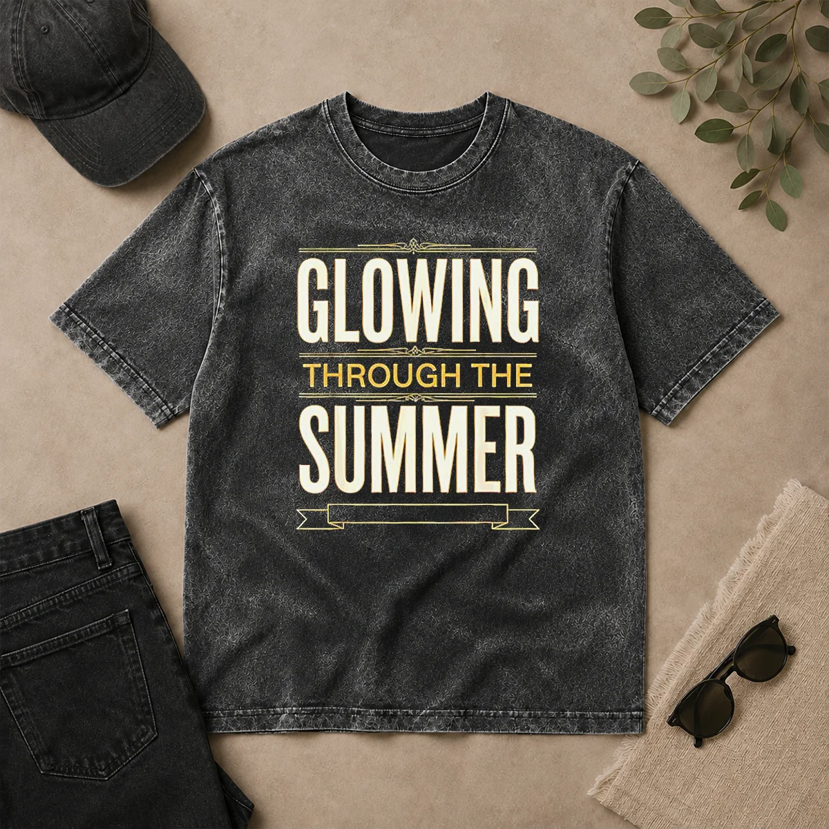 Top Glowing Through The Summer Text Sunshine Season Lover Summer Washed T Shirt Top Glowing Through The Summer Text Sunshine Season Lover Summer Washed T Shirt in soft cotton fabric with vibrant summer text design