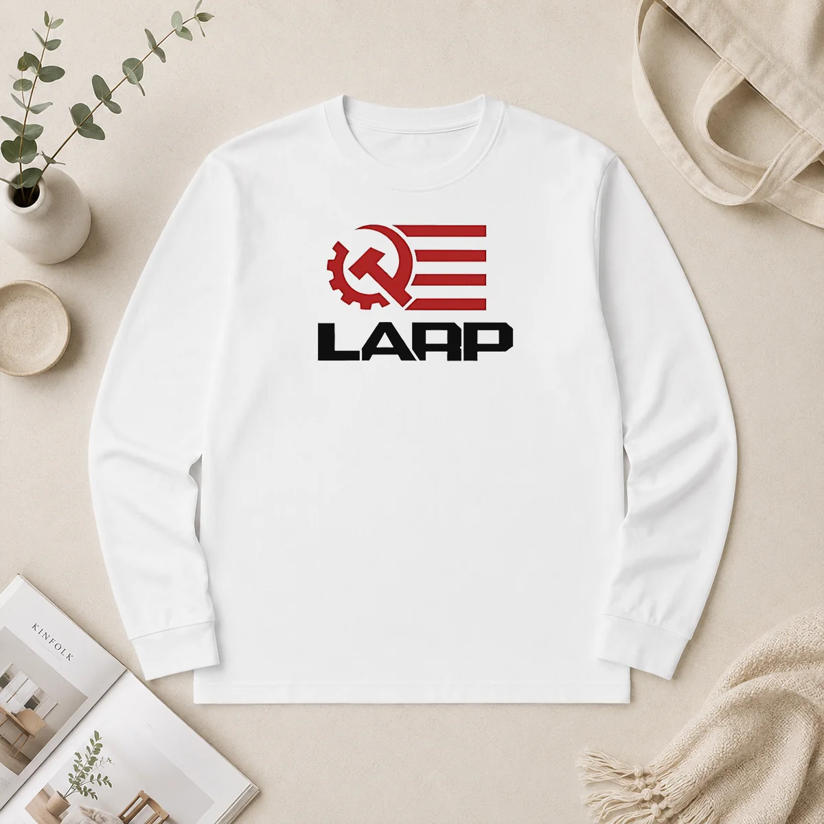 Top Larp Hammer And Sickle American Flag Logo Long Sleeve Top Larp Hammer And Sickle American Flag Logo long sleeve shirt featuring bold graphic design