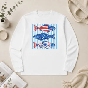 Top Official Patriotic Fish Striped USA Theme Design Long Sleeve Shirt