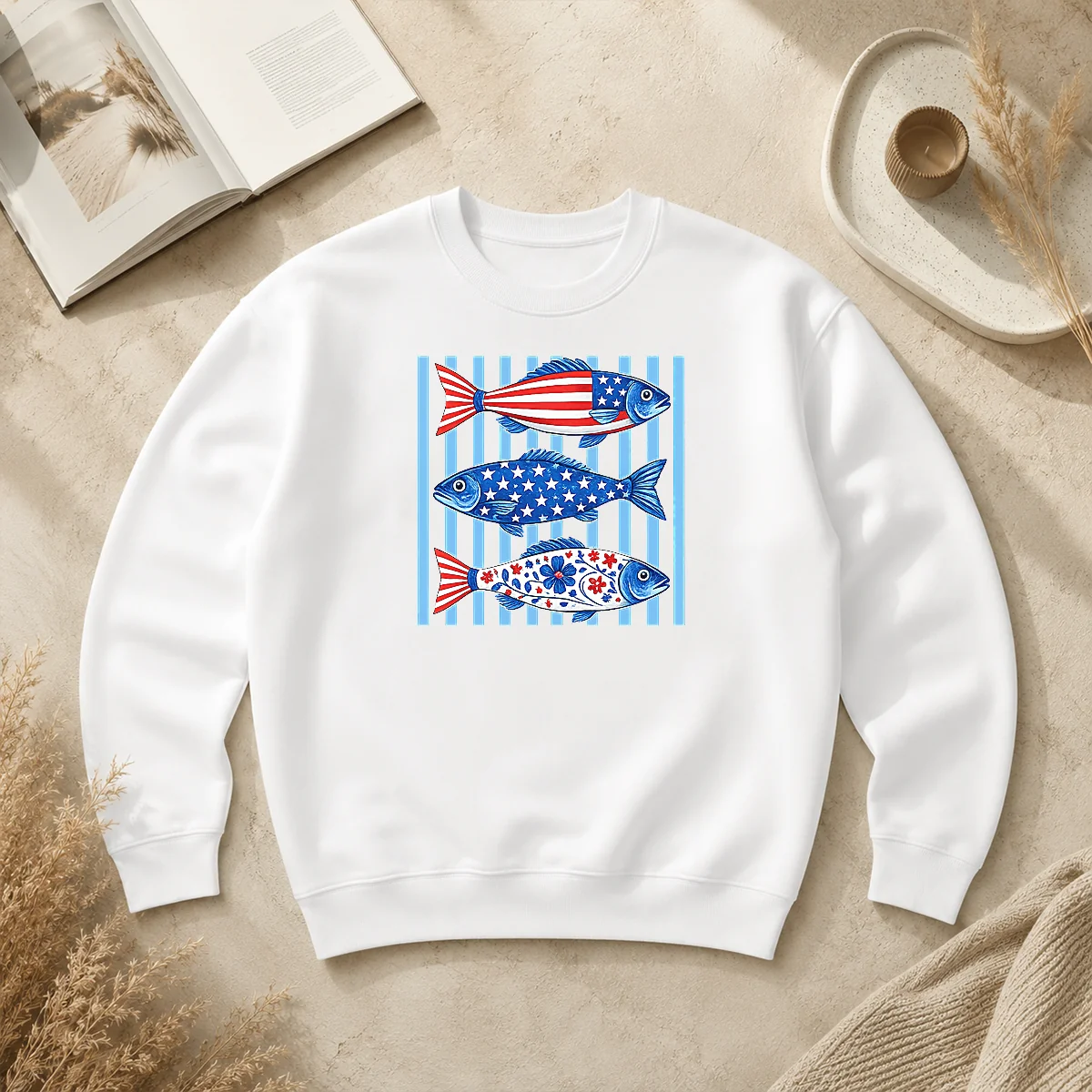 Top Official Patriotic Fish Striped USA Theme Design Sweater Top Official Patriotic Fish Striped USA Theme Design Sweater