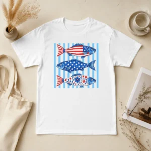 Top Official Patriotic Fish Striped USA Theme Design