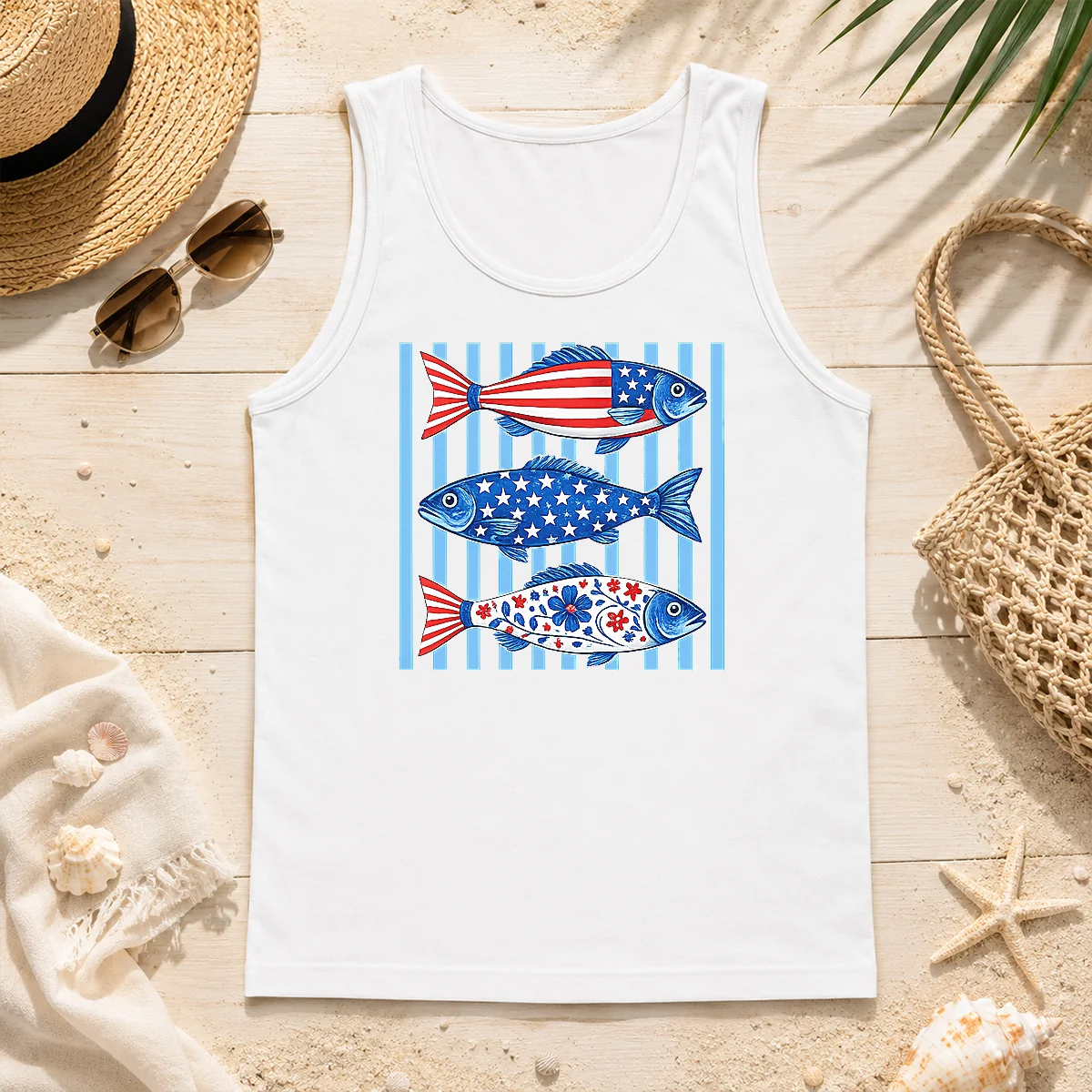 Top Official Patriotic Fish Striped USA Theme Design Tank Top Top Official Patriotic Fish Striped USA Theme Design Tank Top