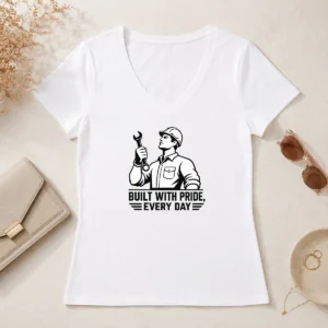 Top Premium Labour Day Minimalist Built With Pride Every Day V-Neck Shirt
