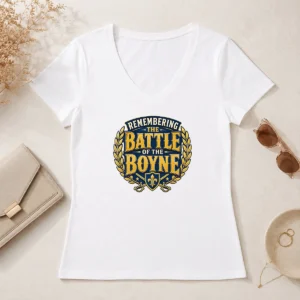 Top Pride In History Typography For Battle Of The Boyne V Neck Shirt in navy blue with bold white text
