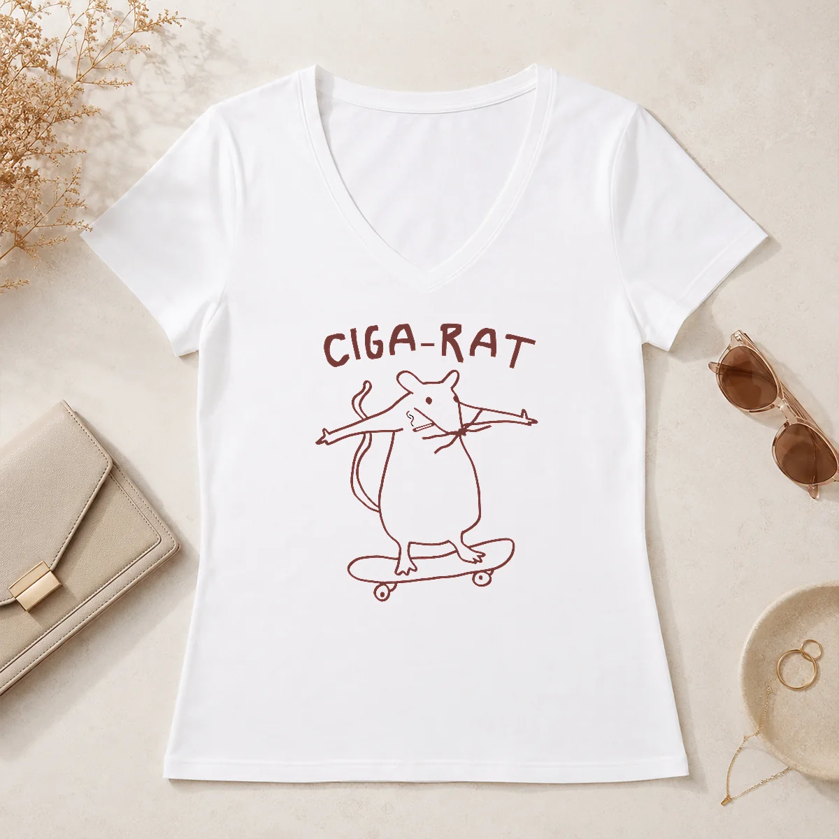 Awesome Ciga Rat Smoking Mouse On V-Neck Shirt Awesome Ciga Rat Smoking Mouse On V-Neck Shirt
