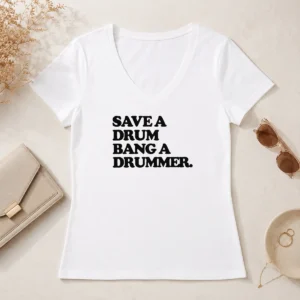 Awesome Funny Save A Drum Bang A Drummer Drums Percussion V-Neck Shirt