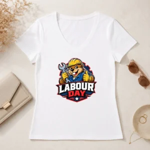 Funny Beaver Mascot Labour Day Thumbs Up Wrench V-Neck Shirt