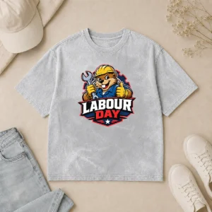 Funny Beaver Mascot Labour Day Thumbs Up Wrench Washed T-Shirt