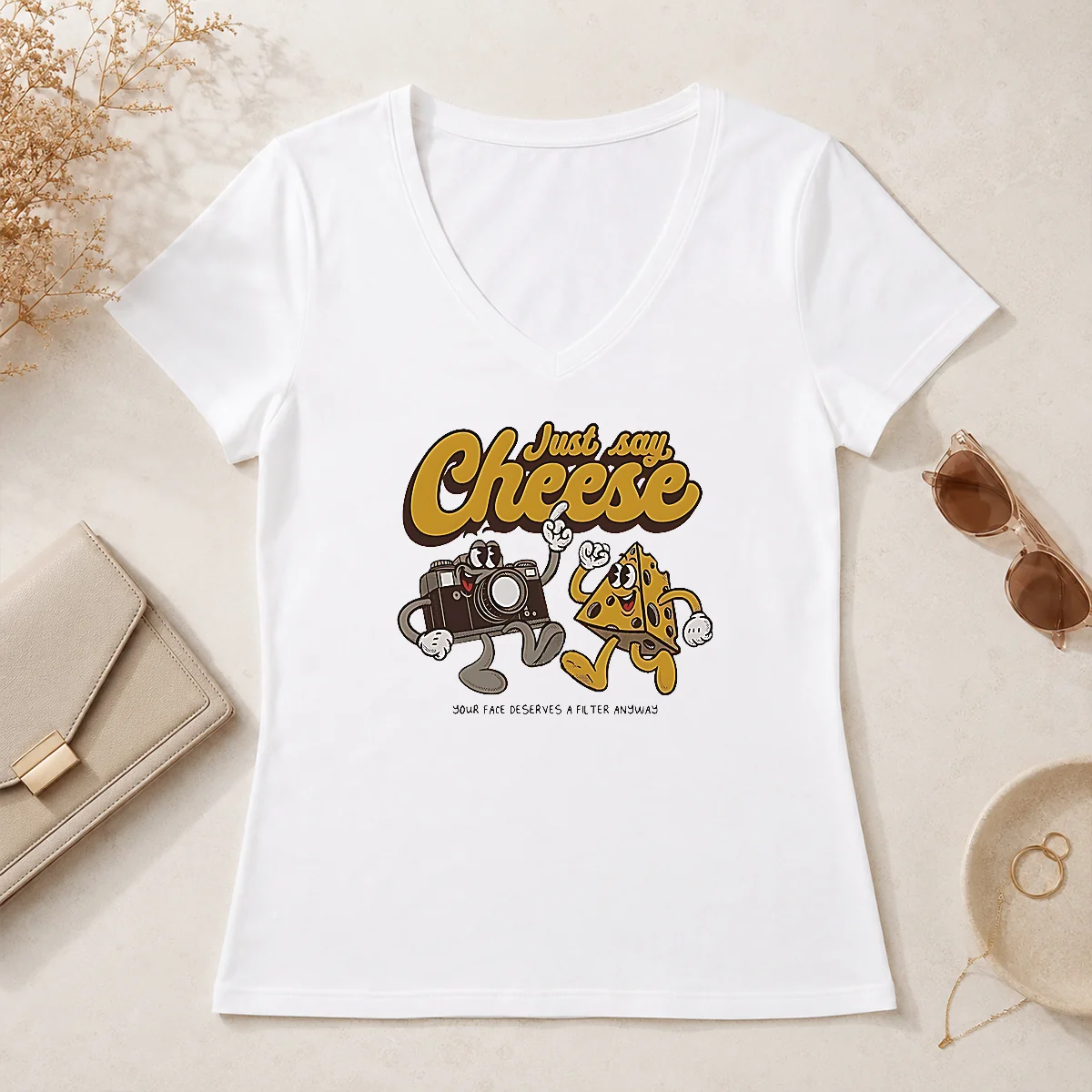 Funny Camera Just Say Cheese Your V-Neck Shirt Funny Camera Just Say Cheese Your V-Neck Shirt