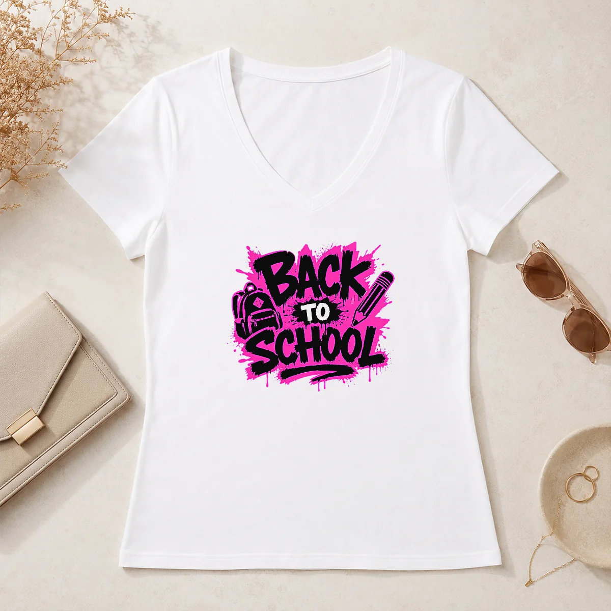 Funny Hot Cute Cartoon Back To V-Neck Shirt Funny Hot Cute Cartoon Back To V-Neck Shirt