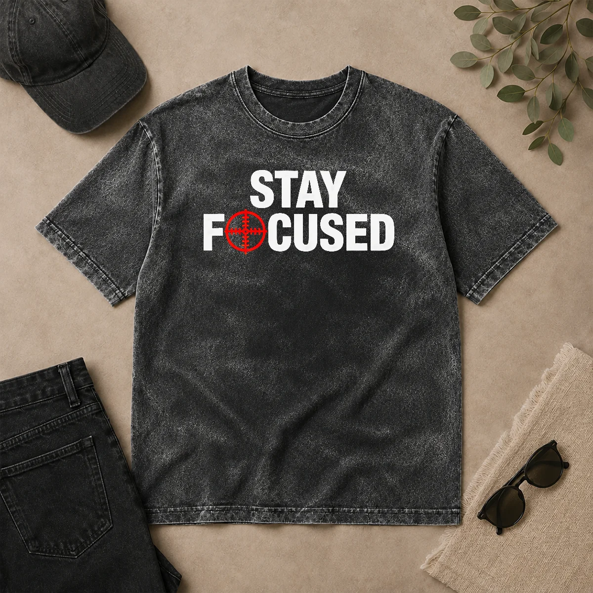 Funny Hot Stay Focused Crosshair Washed T Shirt Funny Hot Stay Focused Crosshair Washed T-Shirt