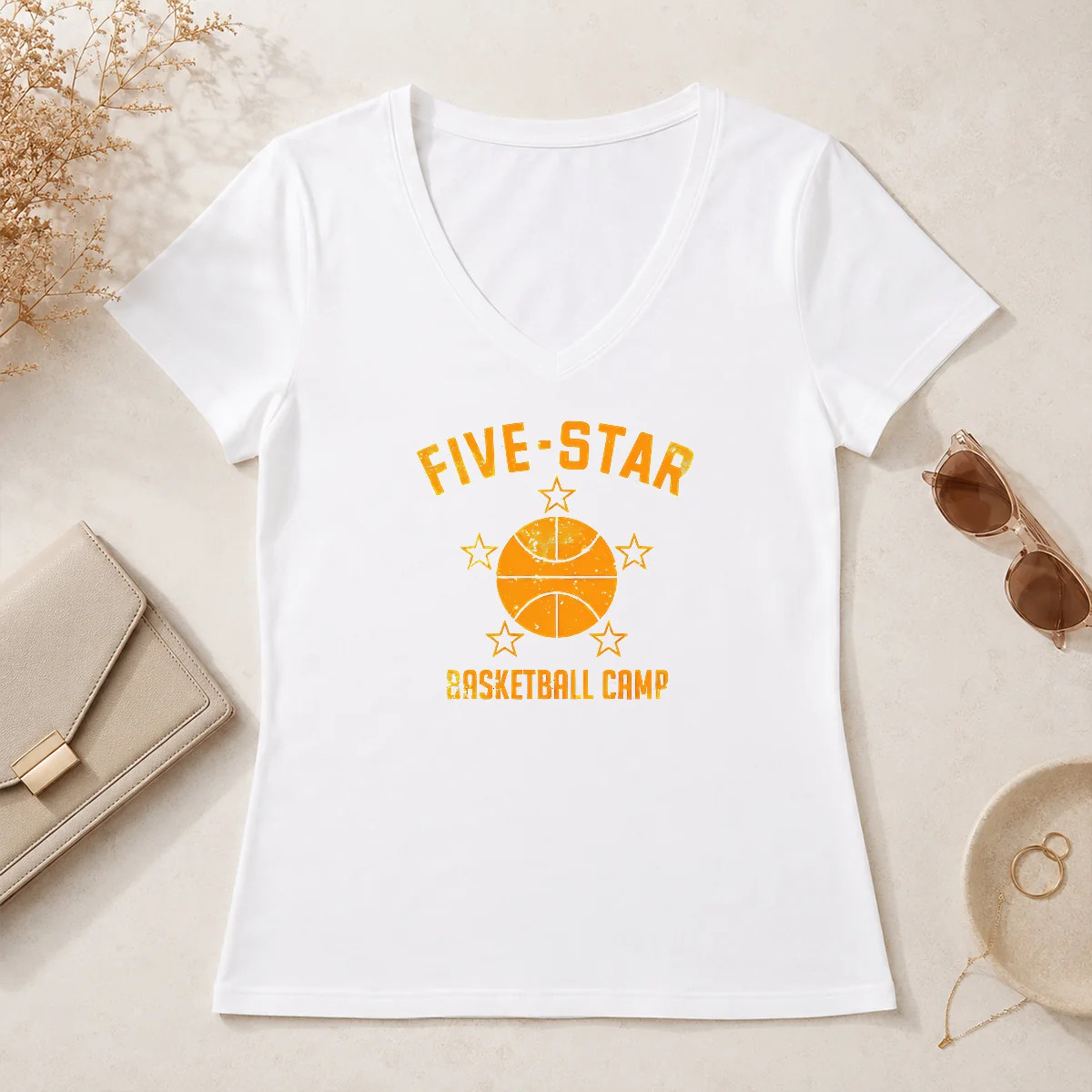 Good Distressed Five Star Basketball Camp V-Neck Shirt Good Distressed Five Star Basketball Camp V-Neck Shirt
