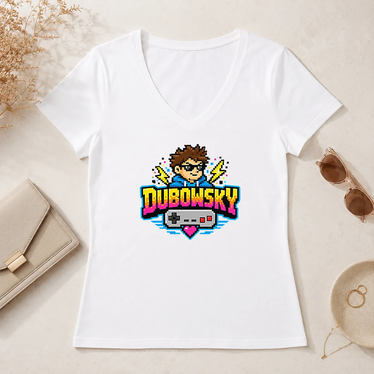 Good Hot Dubowsky Pixel Art Gamer V-Neck Shirt Good Hot Dubowsky Pixel Art Gamer V-Neck Shirt