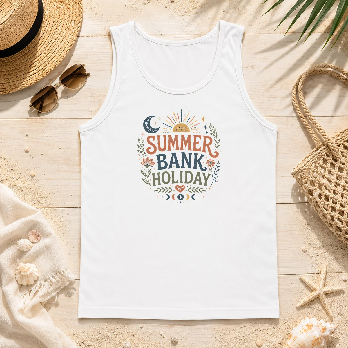 Hot Boho Celestial Summer Bank Holiday Moon Sun Floral Tank Top Hot Boho Celestial Summer Bank Holiday Moon Sun Floral Tank Top