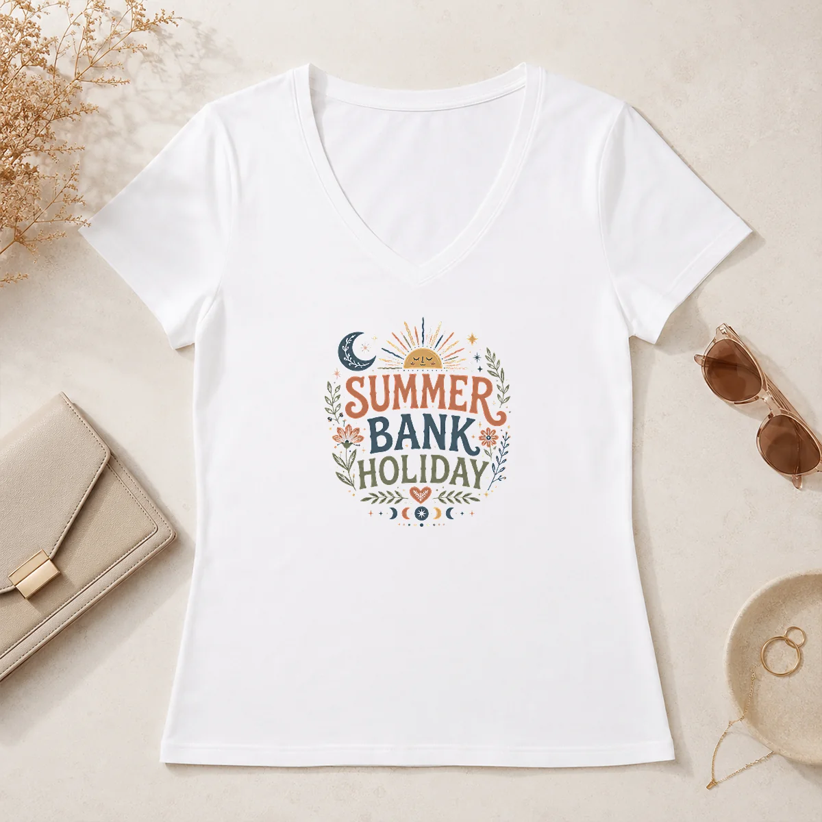 Hot Boho Celestial Summer Bank Holiday V-Neck Shirt Hot Boho Celestial Summer Bank Holiday V-Neck Shirt
