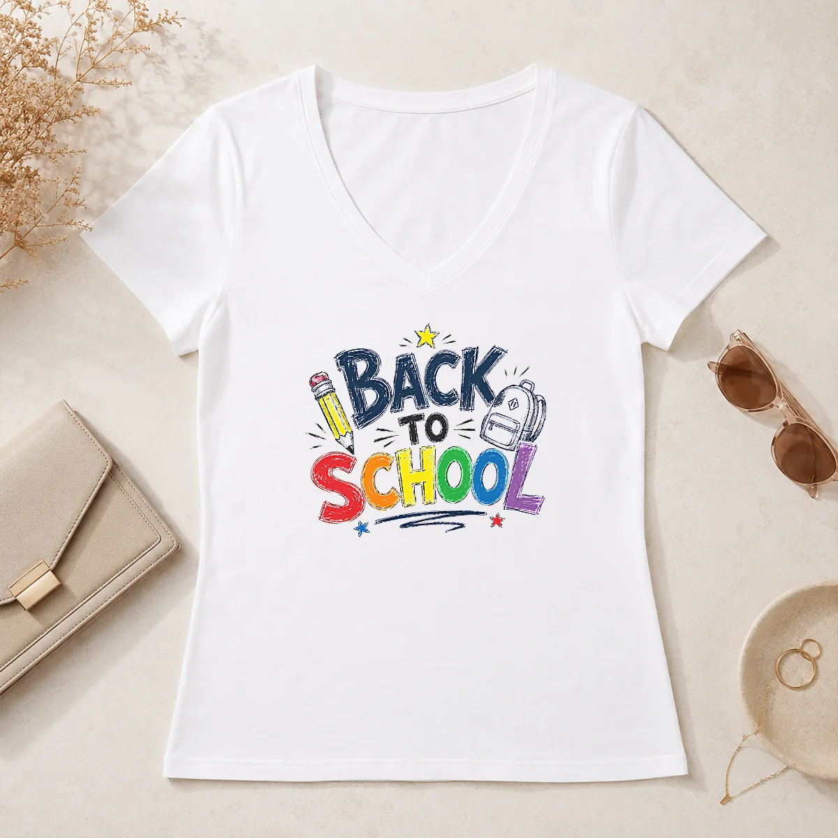Hot Funny Colorful Bubble Letters Back V-Neck Shirt Hot Funny Colorful Bubble Letters Back V-Neck Shirt