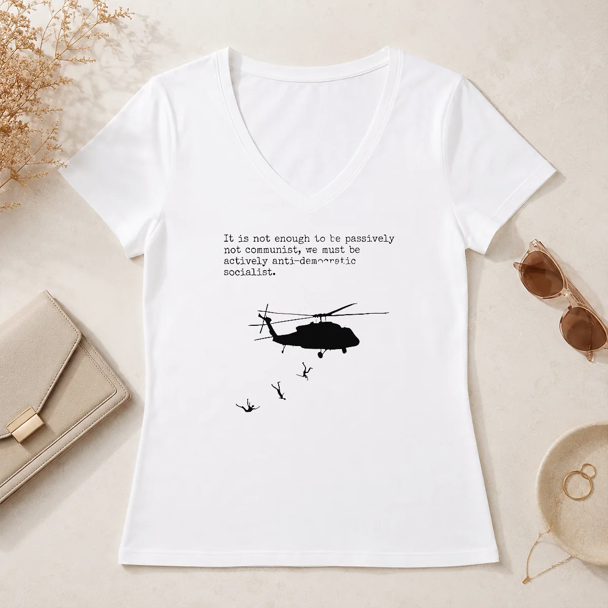 Hot Good Pinochet Helicopter Death Flights V-Neck Shirt Hot Good Pinochet Helicopter Death Flights V-Neck Shirt