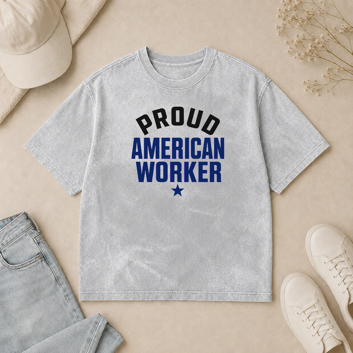 Hot Official Labour Day Proud American Worker Minimalist Washed T Shirt Hot Official Labour Day Proud American Worker Minimalist Washed T-Shirt