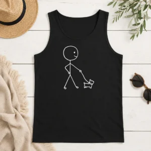 Nice Good Stick Figure Walking A Dog Minimalist Line Art Tank Top
