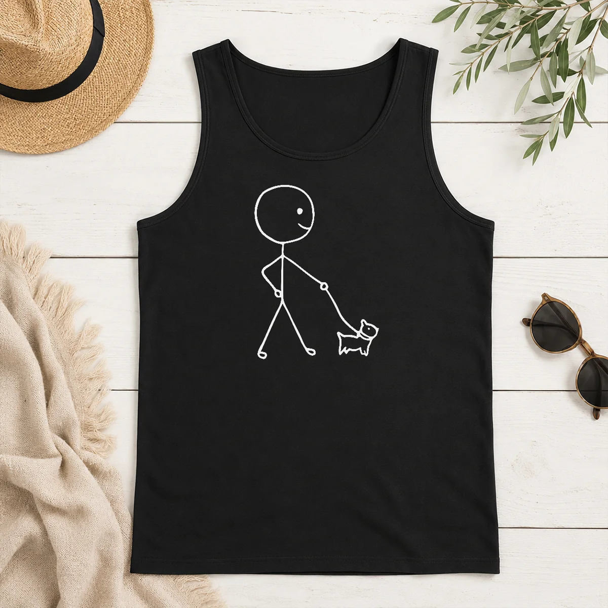 Nice Good Stick Figure Walking A Dog Minimalist Line Art Tank Top Nice Good Stick Figure Walking A Dog Minimalist Line Art Tank Top