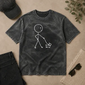 Nice Good Stick Figure Walking A Dog Minimalist Line Art Washed T-Shirt