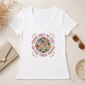 Nice Original You'Re Only As Cool As You Treat People Retro Disco Ball V-Neck Shirt