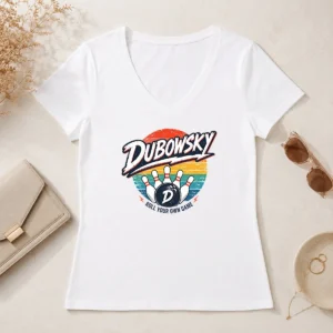 Nice Top Dubowsky Retro Bowling Roll Your Own Game Vintage V-Neck Shirt